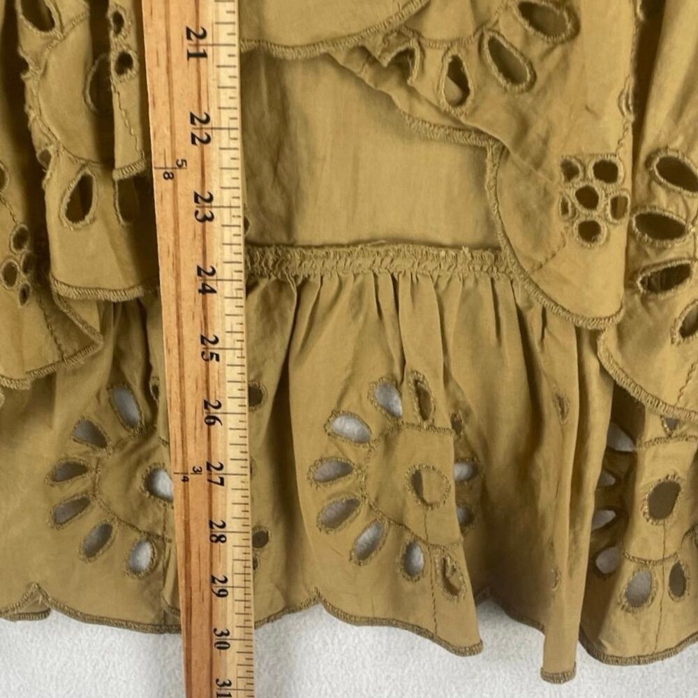 J.Crew Womens Ruffle-Front Eyelet Skirt AP060 SZ S Khaki Midi Scalloped Hem - Picture 5 of 10